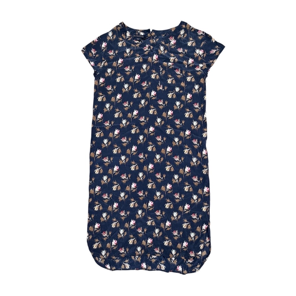Pendleton 100% Silk Floral Shift Dress Navy Blue XXS TJ326-69691